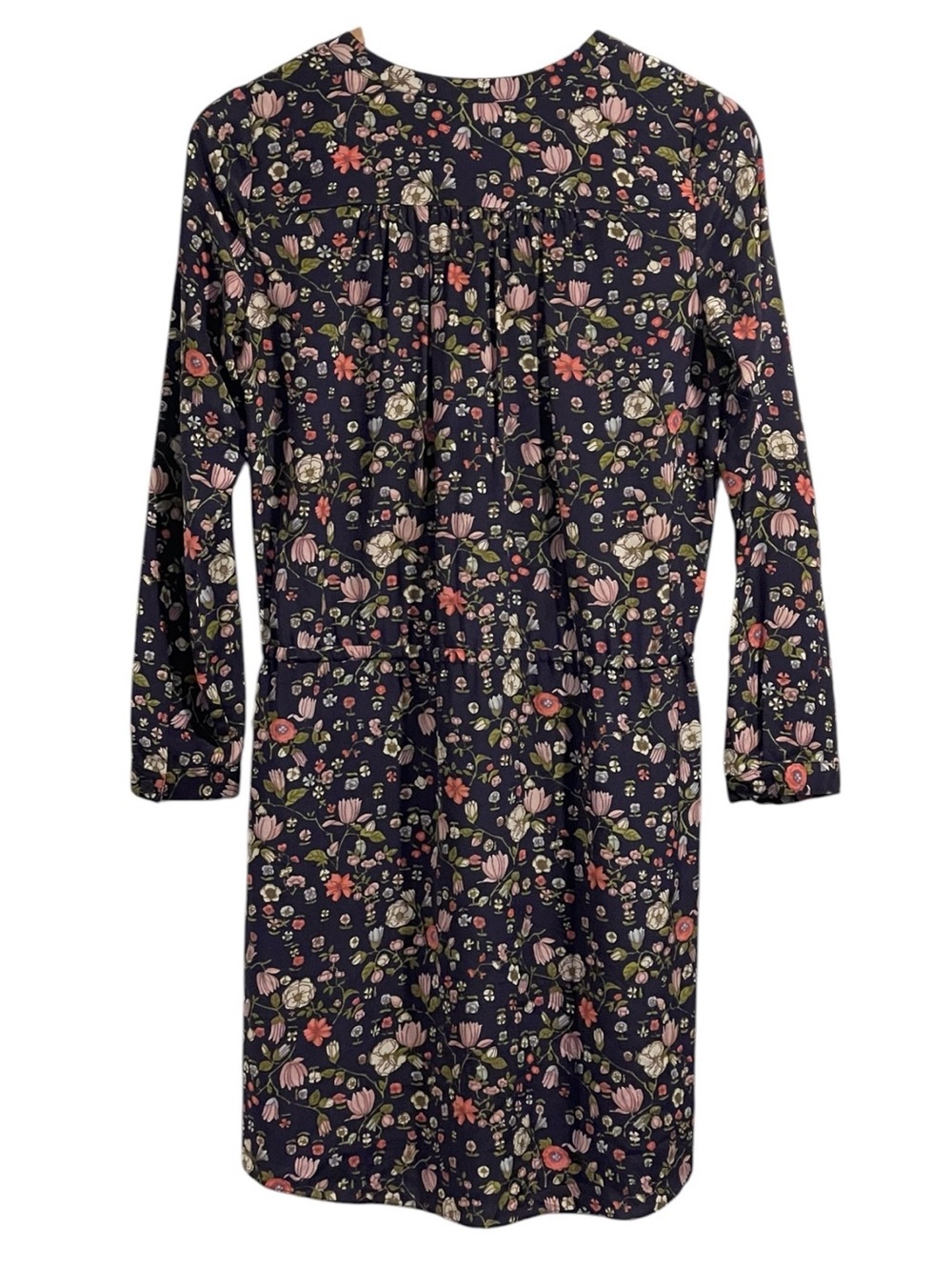 Rebecca Taylor Navy Floral Mini Dress, Long Sleeve,100% Silk,Drawstring Waist, 0 - Picture 3 of 16